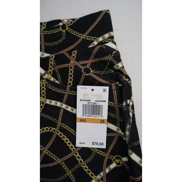 Michael Kors Women's Sz 3X Black/Bone Gold Chain Logo Print Stretch Leggings $78 - Picture 4 of 13